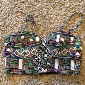 Neon colored crop top with cool design